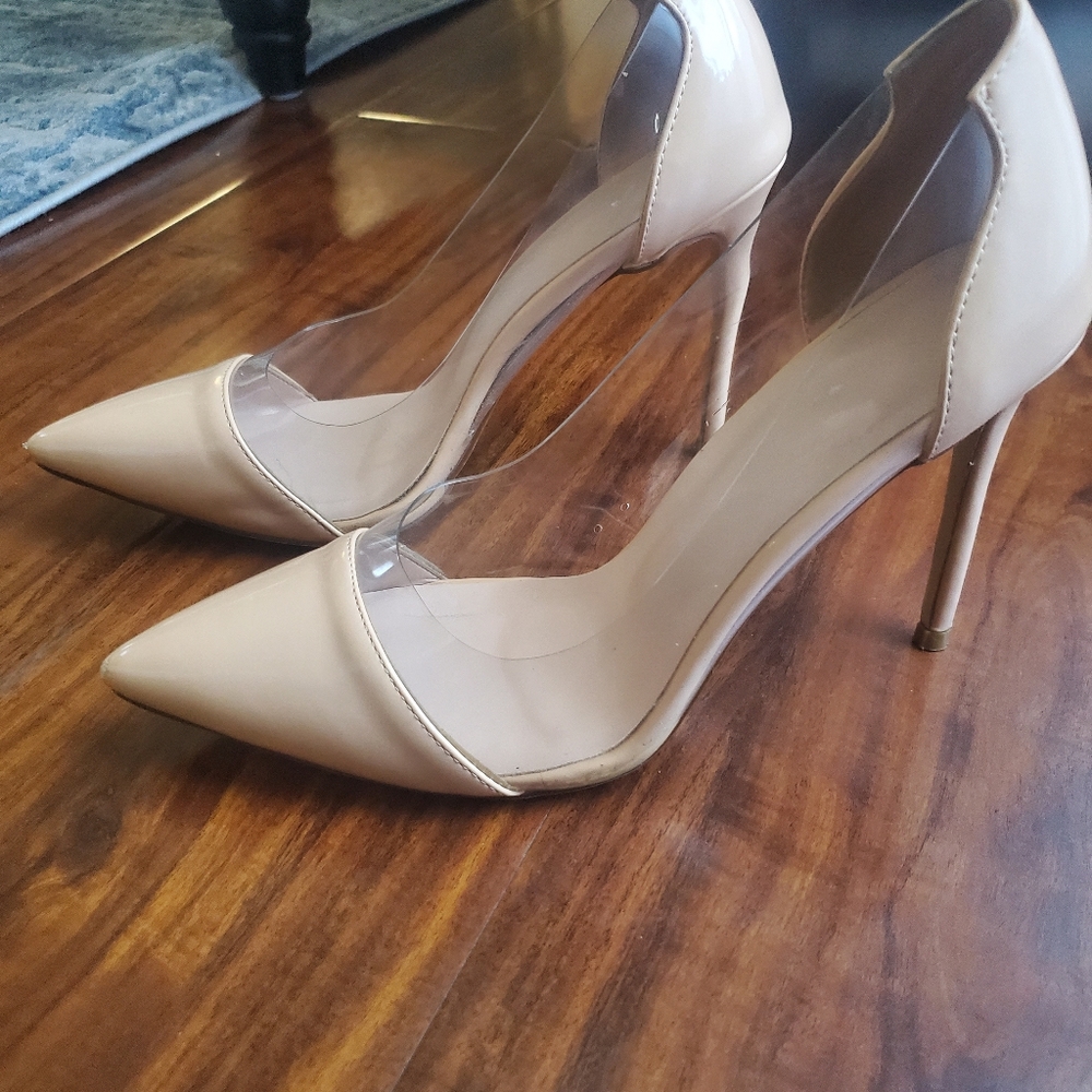 Rose pink and clear high heels pumps